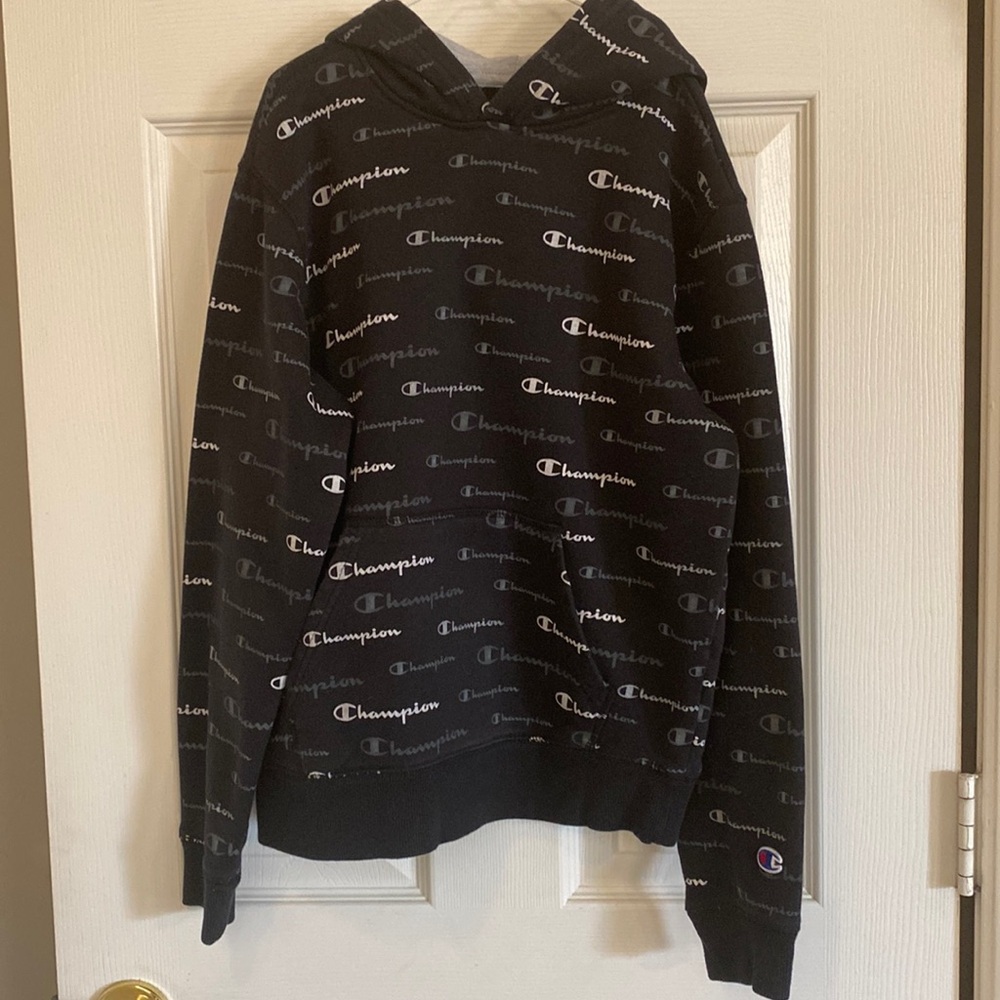Boys, black champion, hooded sweatshirt